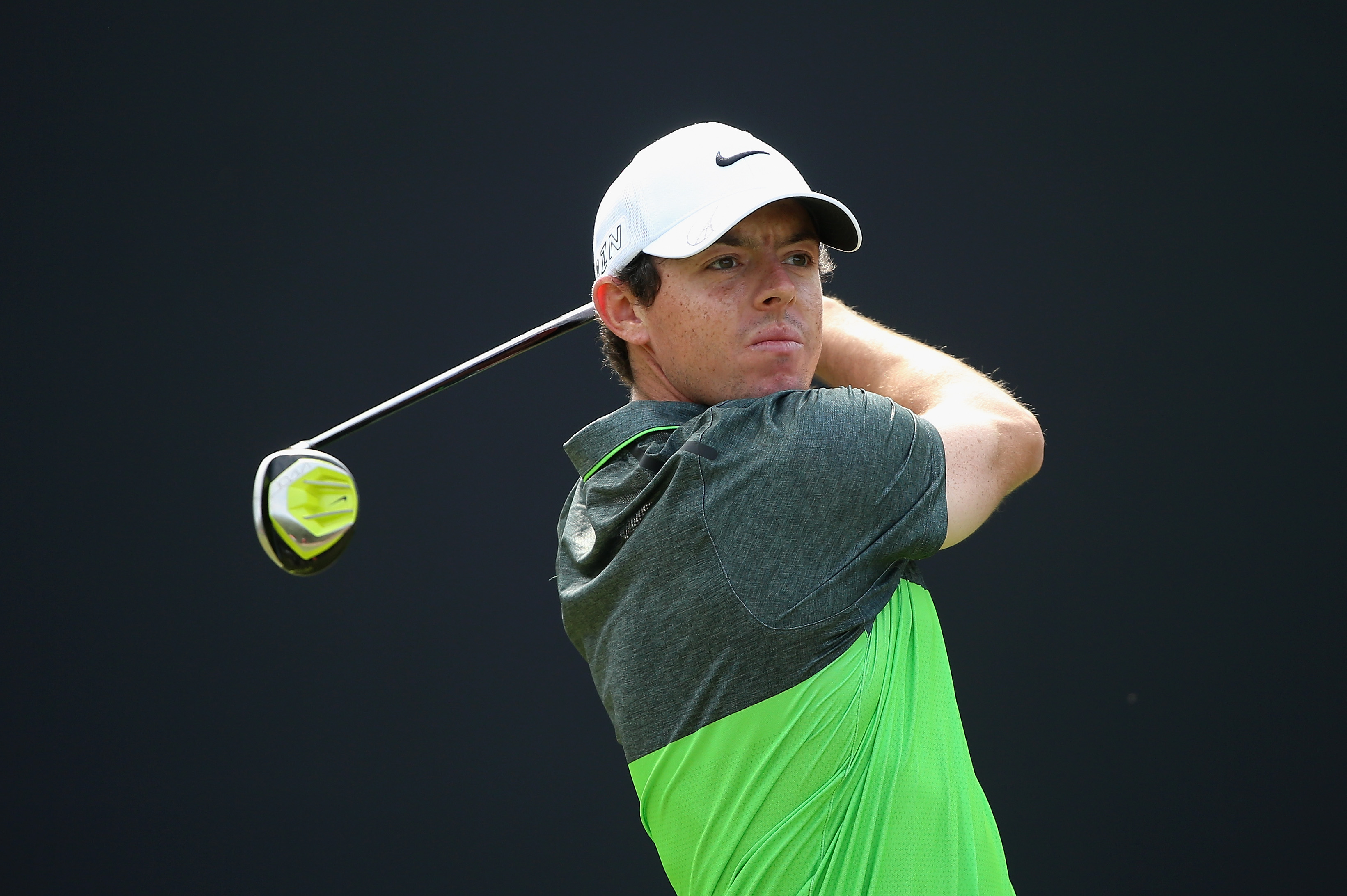 Rory McIlroy hits a tee shot with a driver in 2015