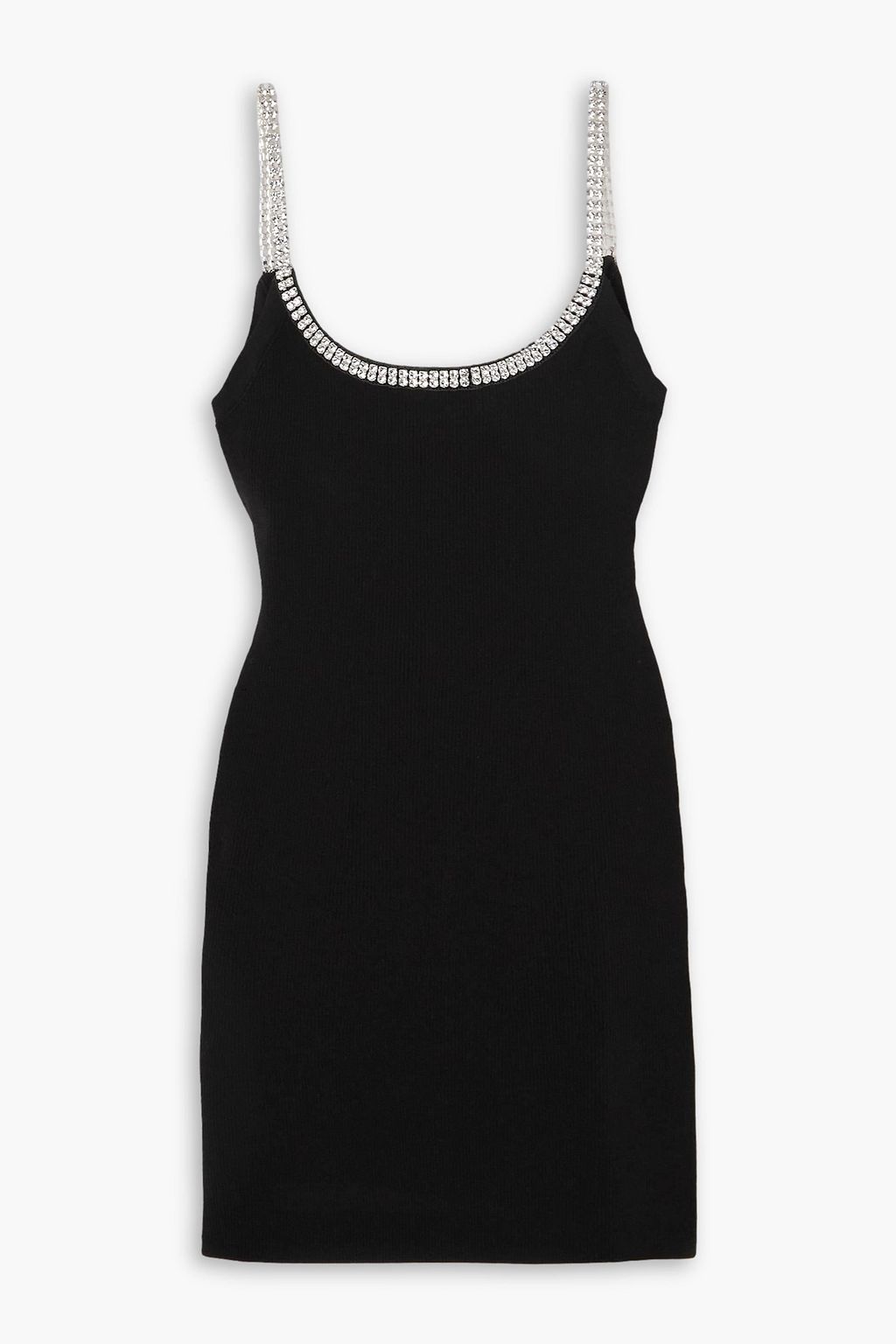 Crystal-Embellished Ribbed Stretch-Jersey Mini Dress