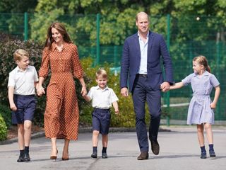 The Prince and Princess of Wales arrive at Lambrook School with Prince George, Princess Charlotte and Prince Louis
