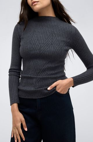 Mock Neck Chevron Rib Sweater