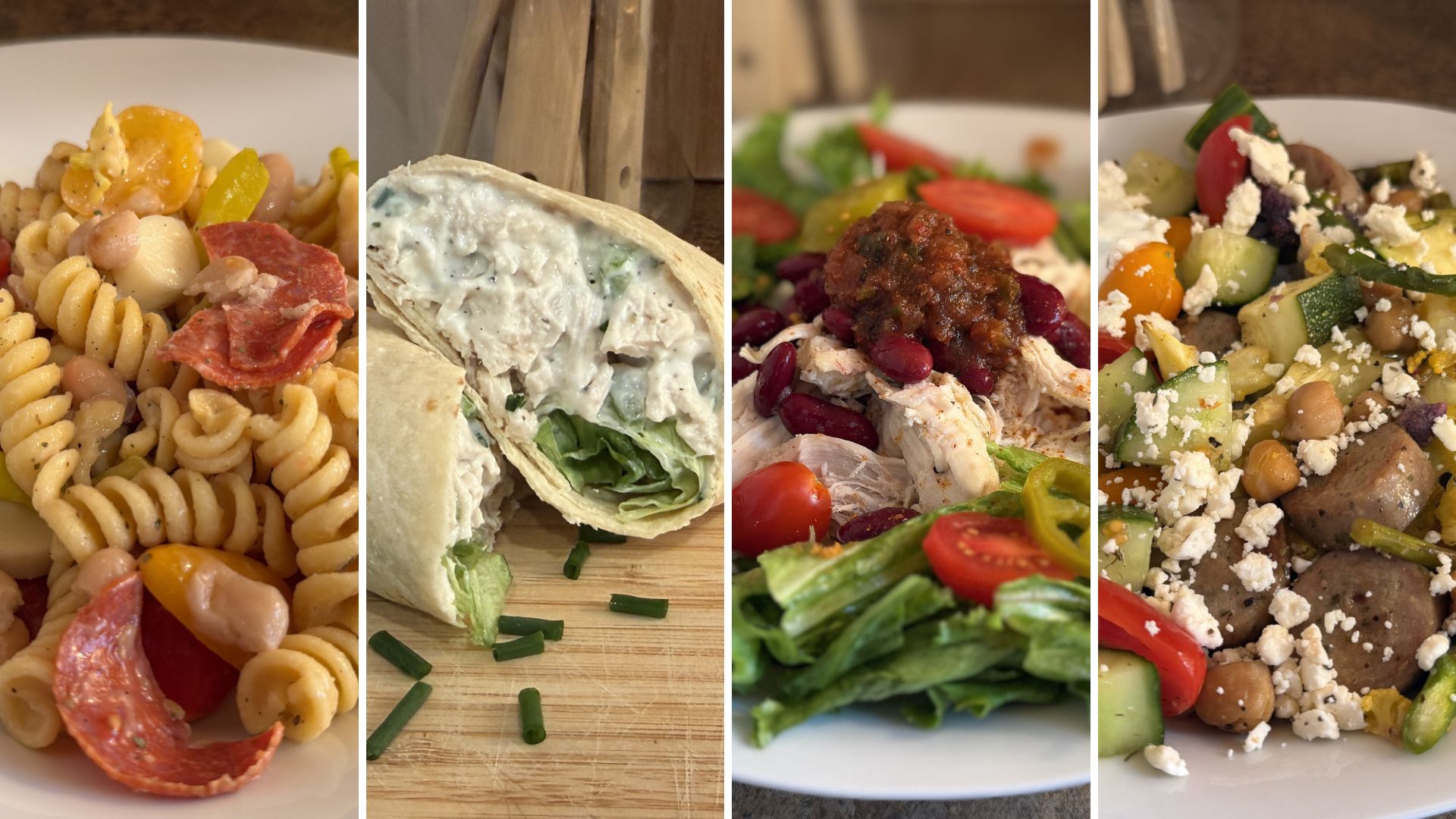 Four images side by side of food 