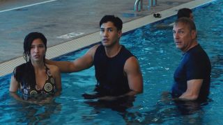 Monica, Sam and John doing physical therapy in swimming pool on Yellowstone