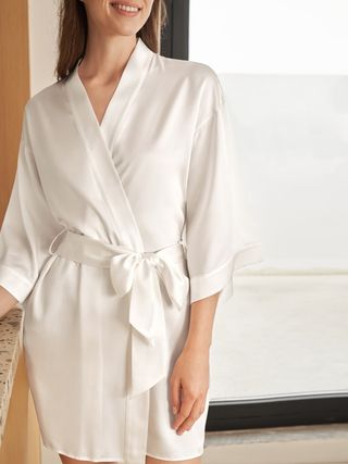 Glossy Silk Mini Robe for Women