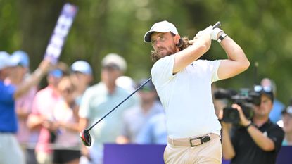 Tommy Fleetwood of England tees off during the final round of the FedEx St. Jude Championship at TPC Southwind 