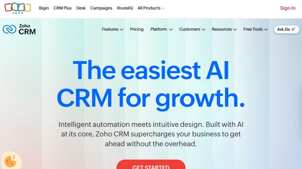 Zoho CRM website screenshot (March 2026).