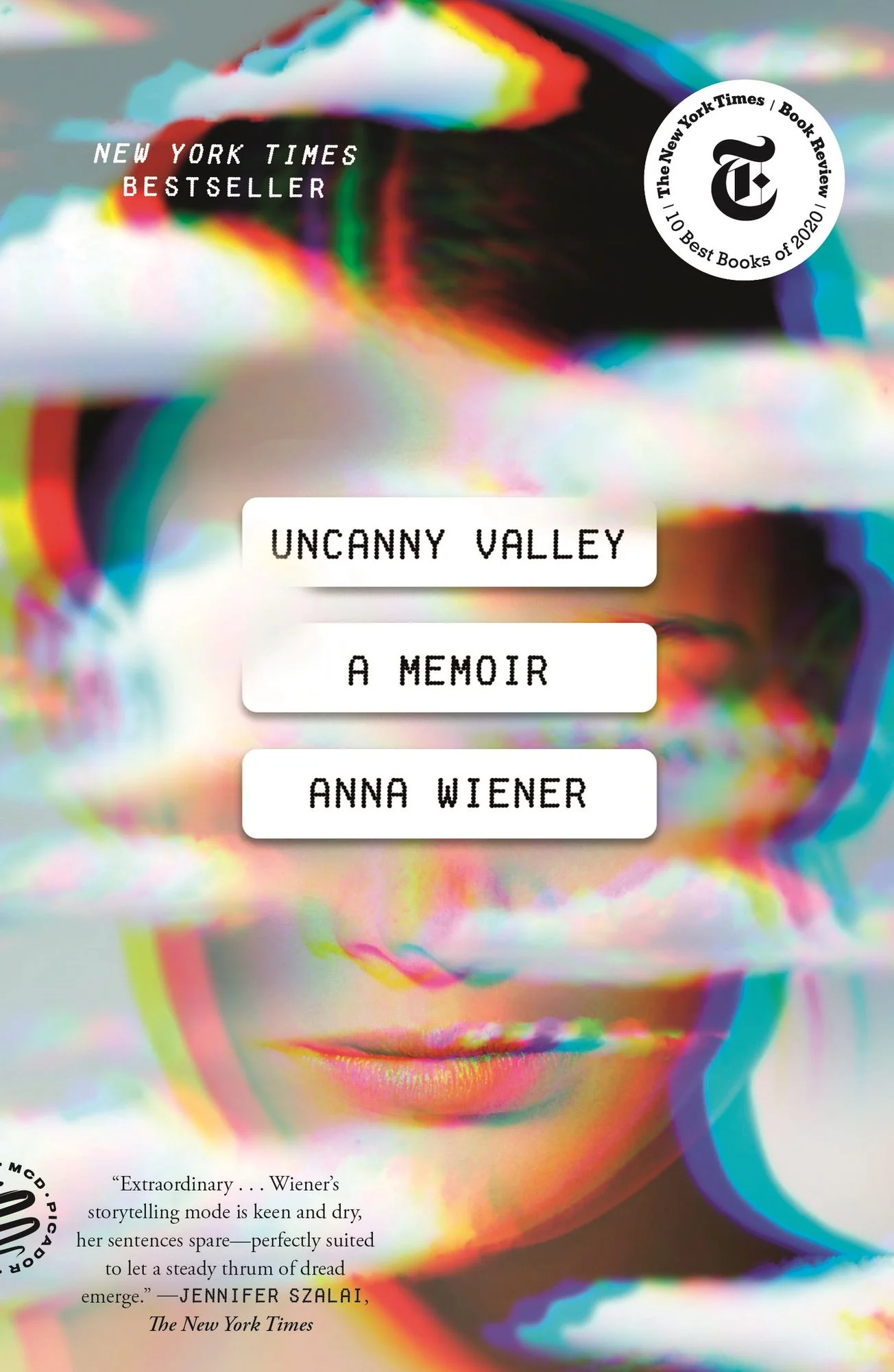 the cover of anna wiener's memoir uncanny valley featuring a woman's face blurred with clouds over it