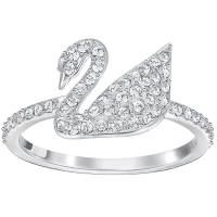 Swarovski Women's Ring Iconic Swan Clear Crystal Silver Tone