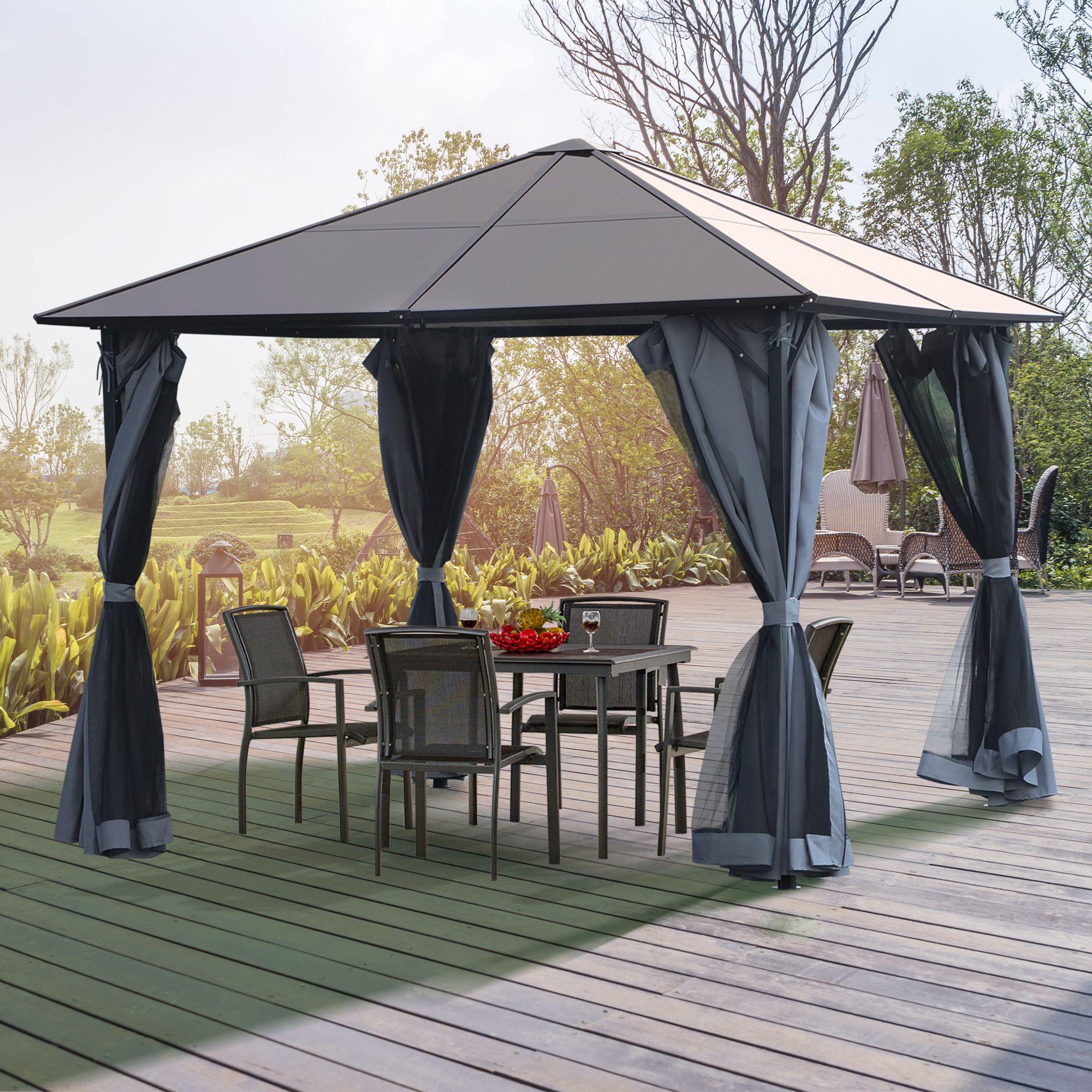 Polycarbonate Hardtop Gazebo With Aluminium Frame and Curtains