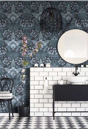 bathroom wallpaper ideas blue wallpaper and metro tiles