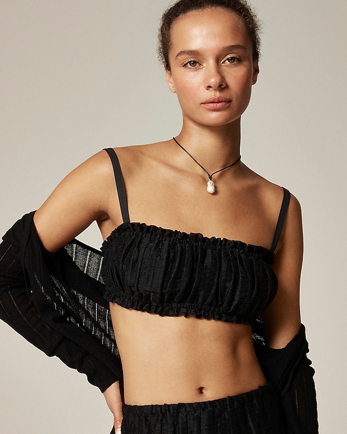 Gathered Linen-Blend Bra Top