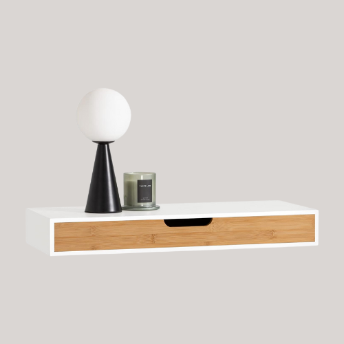 Sobuy Floating Shelf With Drawer - Modern Wall Mounted Shelf for Bedroom, Hallway &amp;amp; Living Room, White &amp;amp; Nature W60 X D24 X H8cm Frg93-Wn
