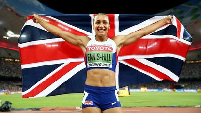 BEIJING, CHINA - AUGUST 23:Jessica Ennis-Hill of Great Britain celebrates after winning the Women's Heptathlon 800 metres and the overall Heptathlon gold during day two of the 15th IAAF World