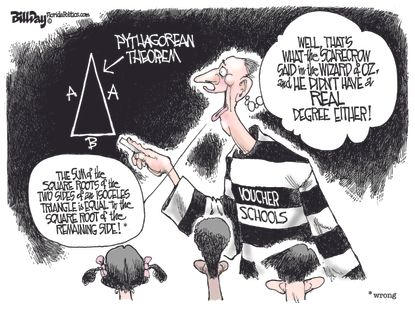 Political cartoon U.S. voucher schools Betsy DeVos education