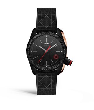 Black Dior Chiffre Rouge watch with red seconds hand and details and studded case