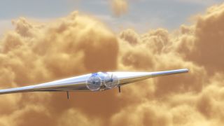 An artist's illustration of the proposed uncrewed Venus Atmospheric Maneuverable Platform (VAMP) flying through Venus' clouds.