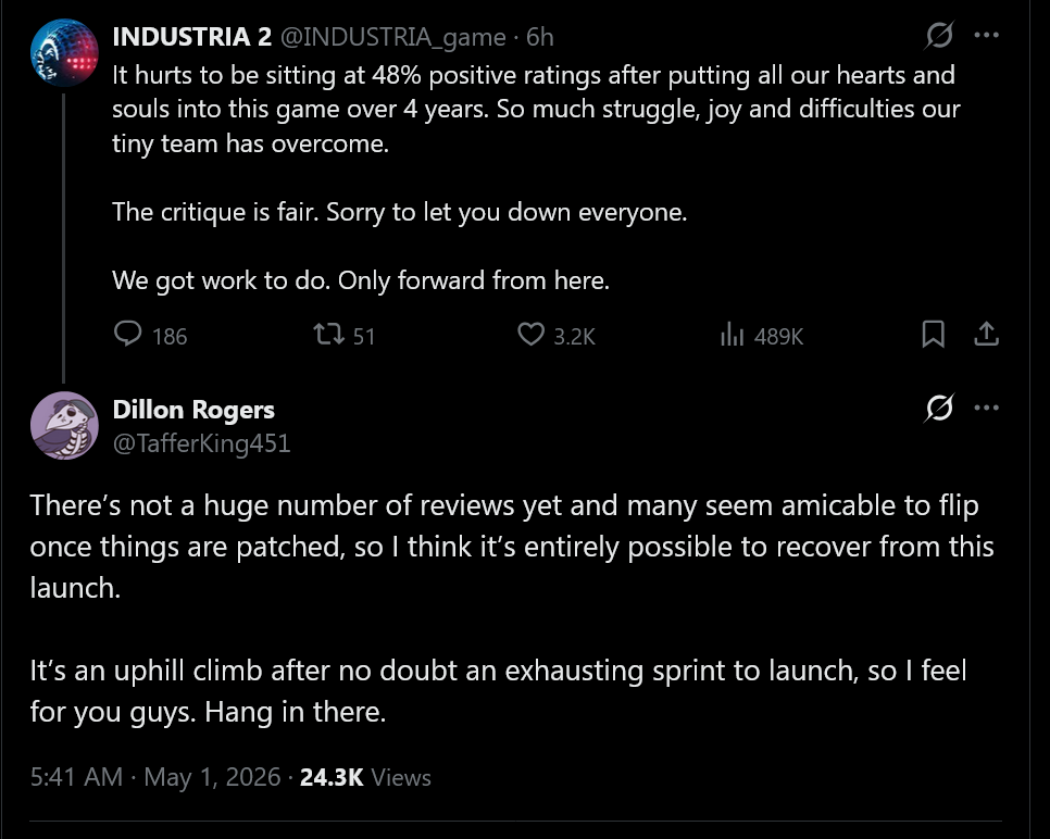 There’s not a huge number of reviews yet and many seem amicable to flip once things are patched, so I think it’s entirely possible to recover from this launch.It’s an uphill climb after no doubt an exhausting sprint to launch, so I feel for you guys. Hang in there.