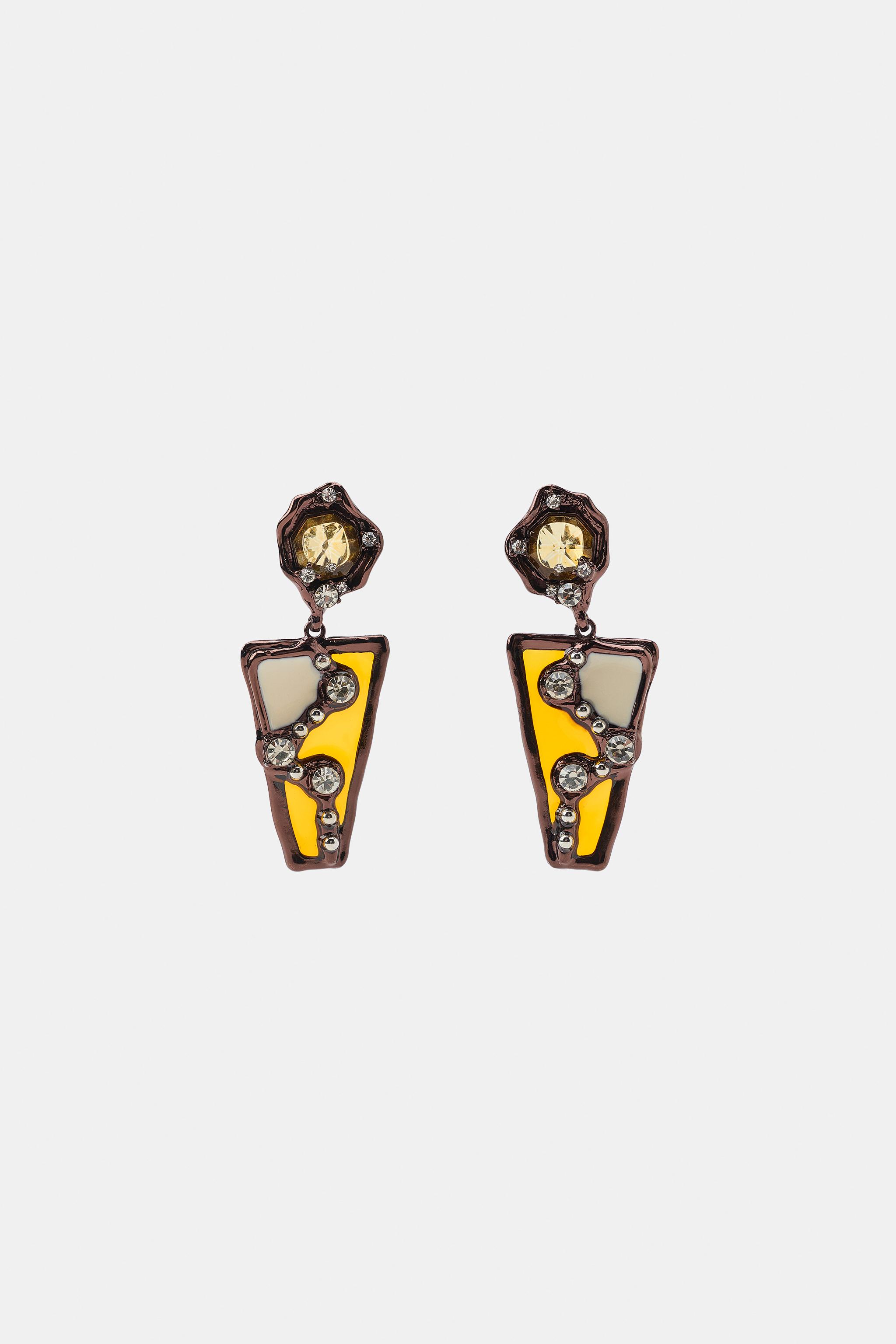 Geometric Rhinestone Earrings - Orange - M