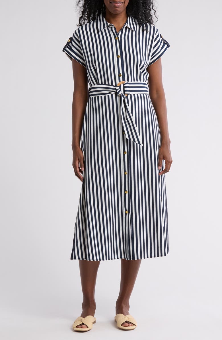 Stripe Short Sleeve Midi Shirtdress
