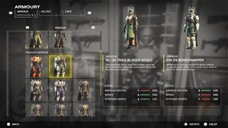 Helldivers 2 comparing armor in armoury menu