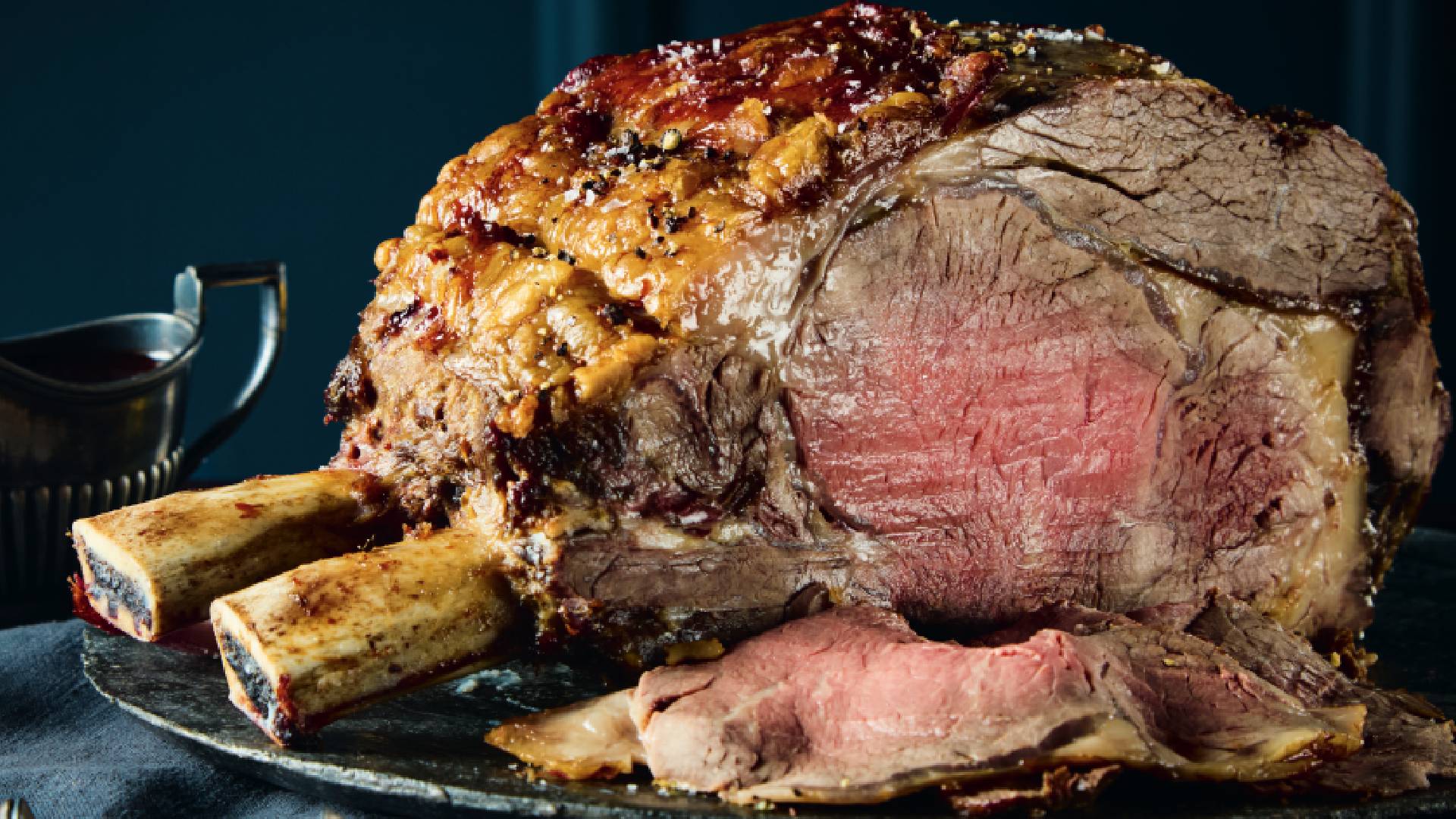 The Best Heritage Breed 21 day Matured 2 bone rib of beef with bone marrow and fresh herb basting brush