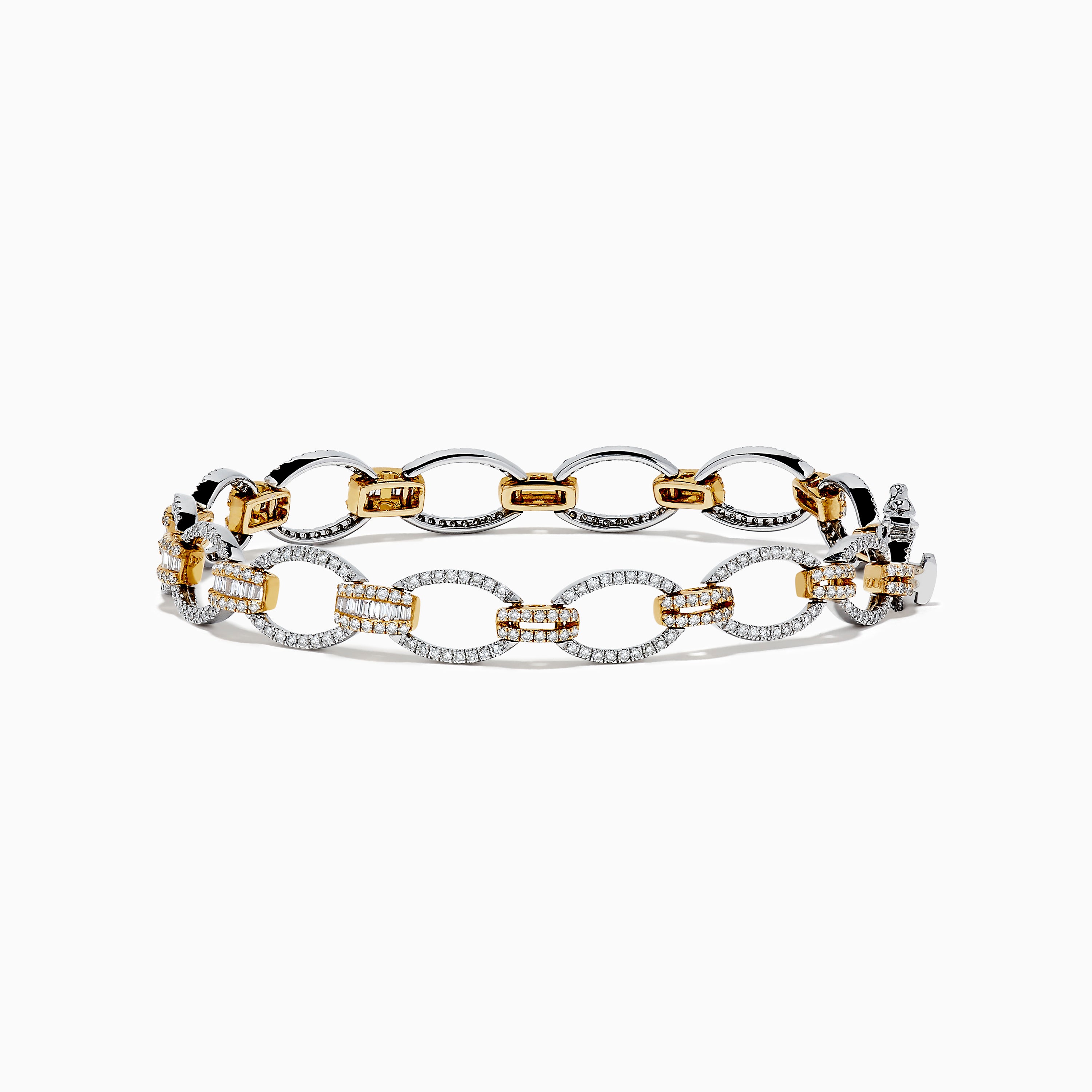 Duo 14k White and Yellow Gold Diamond Chain Link Tennis Bracelet, 2.01 Tcw