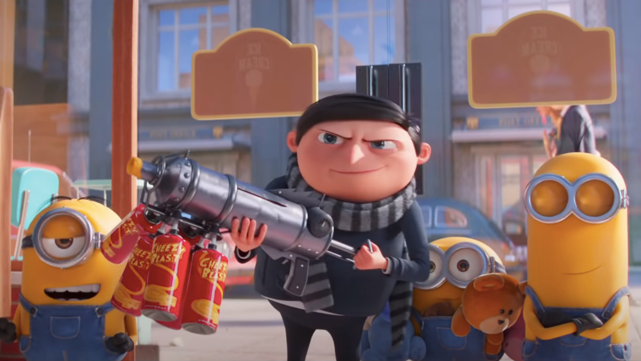 Gru Holding Cheese Gun Minions: The Rise Of Gru GIF