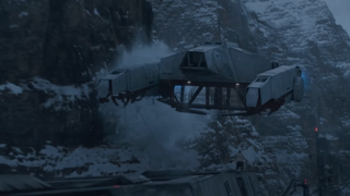 A ship crashing into a mountain during Solo: A Star Wars Story.