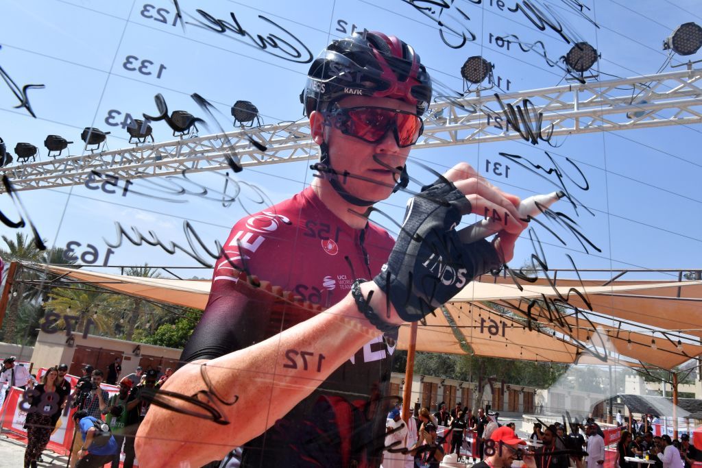 Chris Froome of Team Ineos cycling team signs the board before the start of the second stage of the UAE Cycling Tour from Hatta to Hatta Dam on February 24 2020 Photo by Giuseppe CACACE AFP The erroneous mentions appearing in the metadata of this photo by Giuseppe CACACE has been modified in AFP systems in the following manner February 24 instead of February 23 Please immediately remove the erroneous mentions from all your online services and delete it them from your servers If you have been authorized by AFP to distribute it them to third parties please ensure that the same actions are carried out by them Failure to promptly comply with these instructions will entail liability on your part for any continued or post notification usage Therefore we thank you very much for all your attention and prompt action We are sorry for the inconvenience this notification may cause and remain at your disposal for any further information you may require Photo by GIUSEPPE CACACEAFP via Getty Images