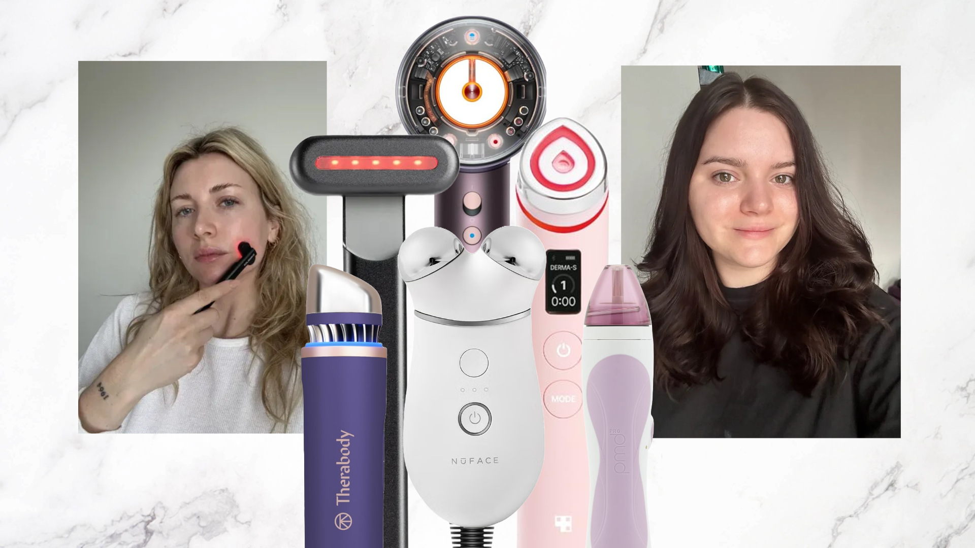 Dyson Supersonic Nural; Theraface Depuffing Wand; NuFACE Mini; Medciube Age-R Booster Pro; PMD Personal Microderm Pro; Brooke Knappenberger