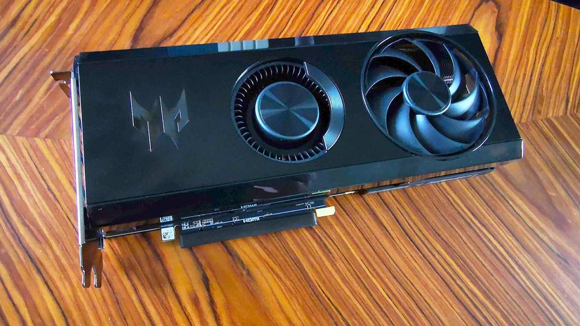 Acer Radeon RX 7600 graphics card on woodgrain table