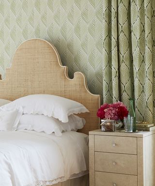 Nina Campbell on using green in interior design - bedroom with green wallpaper