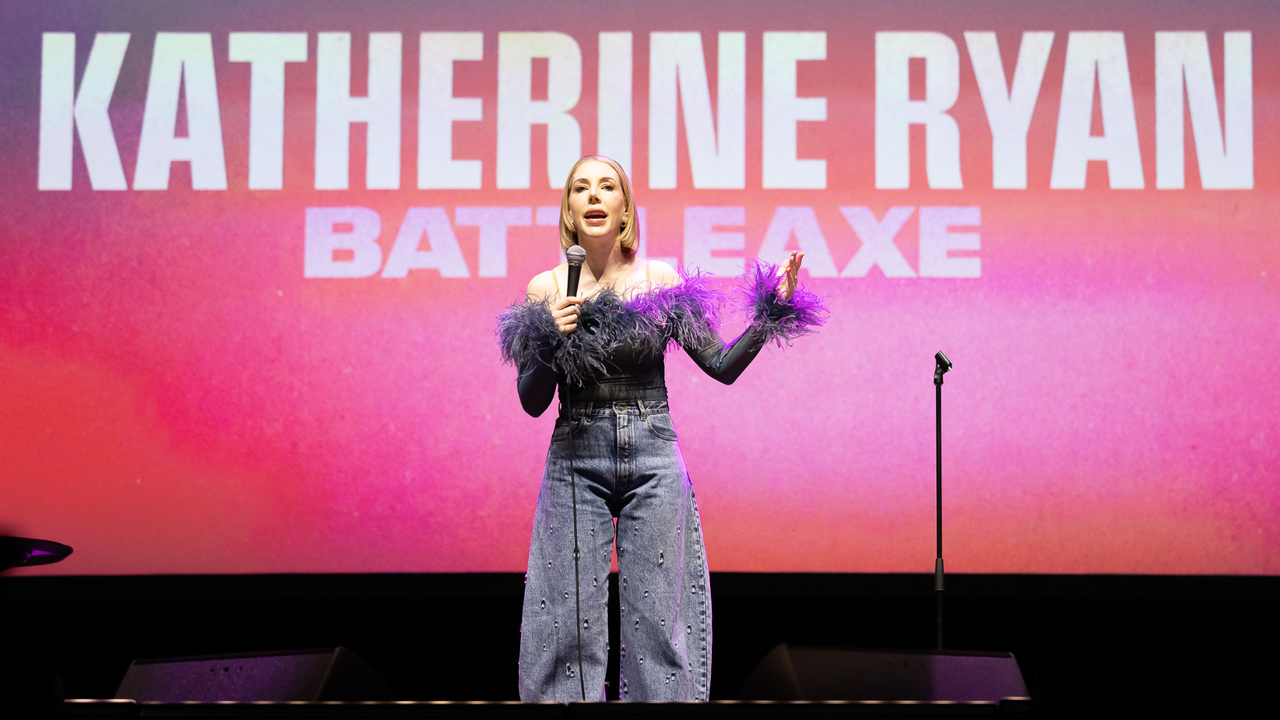 Katherine Ryan on stage in Brighton during her Battleaxe tour.