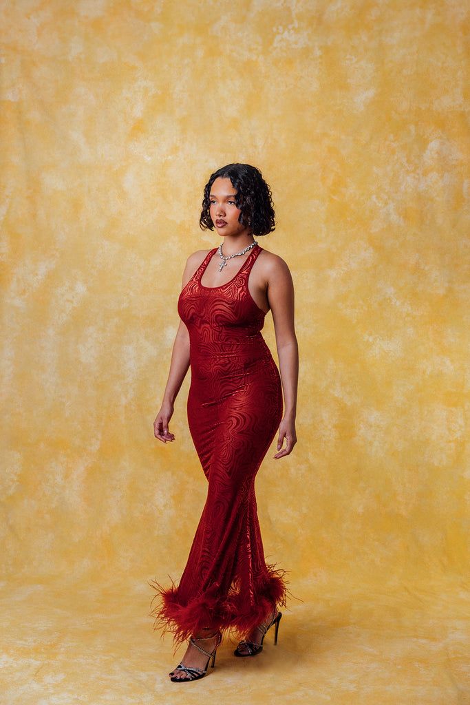 Siren Racerback Smoke Velvet Dress - Cherry