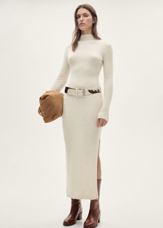 Ribbed Knit Dress With Opening - Women | Mango Usa