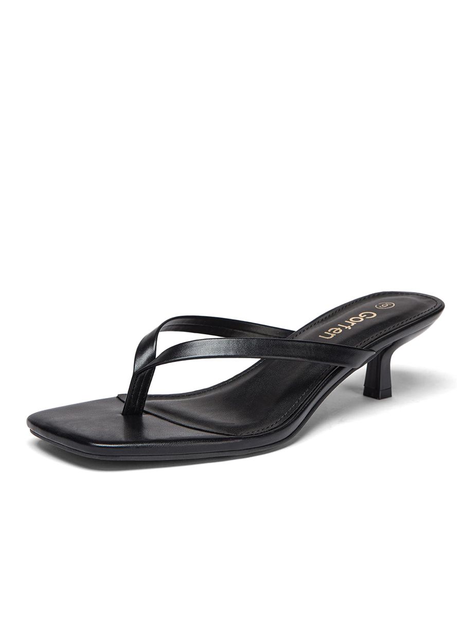 Gorfen, Gorfen Women's Kitten Heel Flip Flop Sandals Square Toe Cushioned Thong Heeled Sandals Black Size 7
