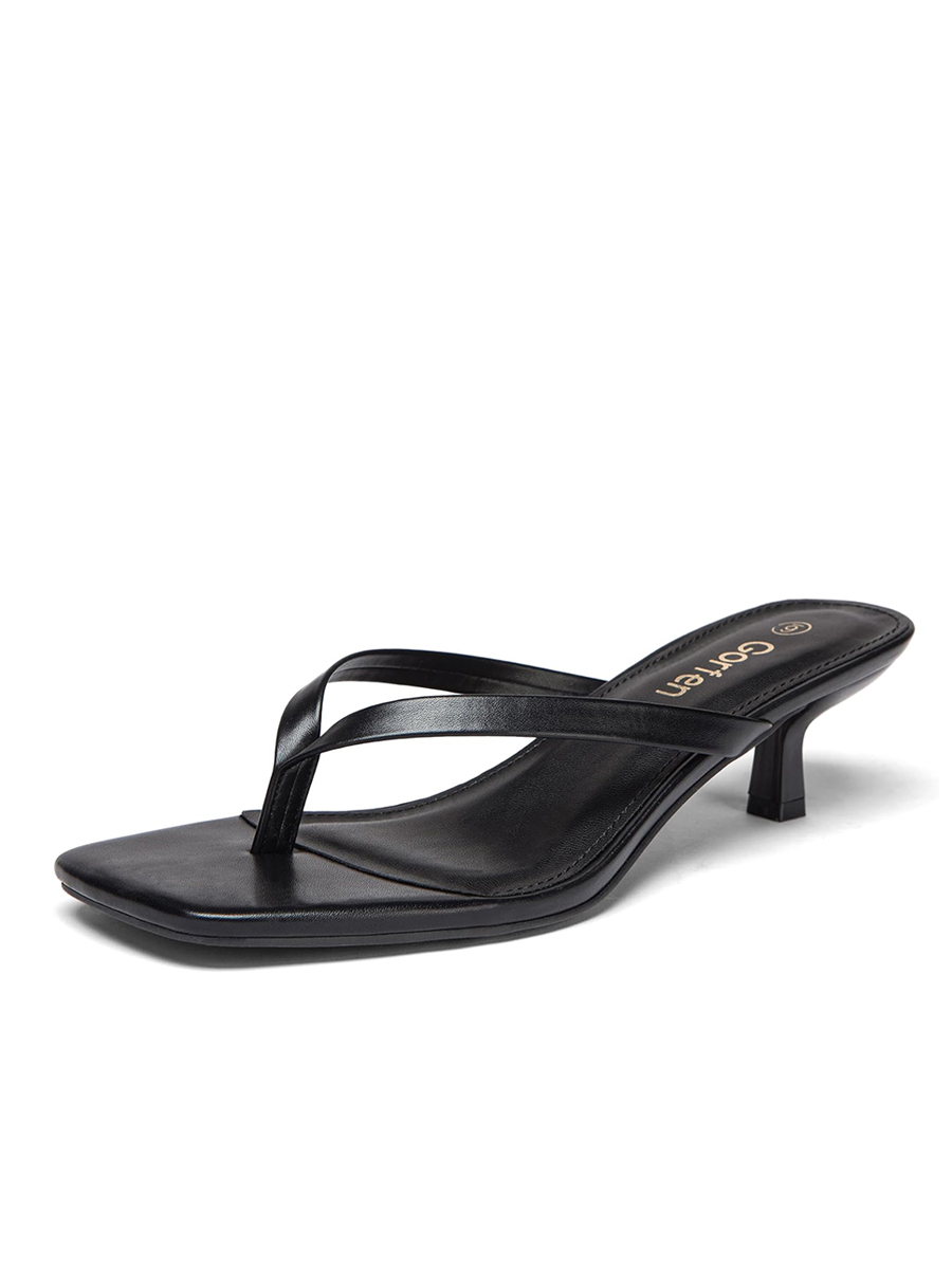 Gorfen, Gorfen Women's Kitten Heel Flip Flop Sandals Square Toe Cushioned Thong Heeled Sandals Black Size 7