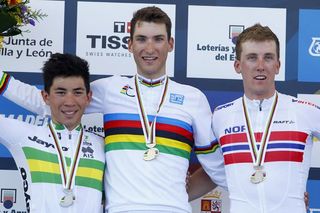 Sven Erik Bystrom (Norway) gold, Caleb Ewan (Australia) silver, Kristoffer Skjerping (Norway) bronze