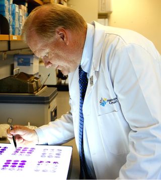 Timothy Cripe, M.D., Ph.D., of Nationwide Children's Hospital, analyzes the effect viruses have on cancer cells in the laboratory. Cripe says altered versions of the herpes simplex virus, when injected into tumors, can alert the body to cancer's presence and cause a powerful response by the immune system, with minimal side effects.