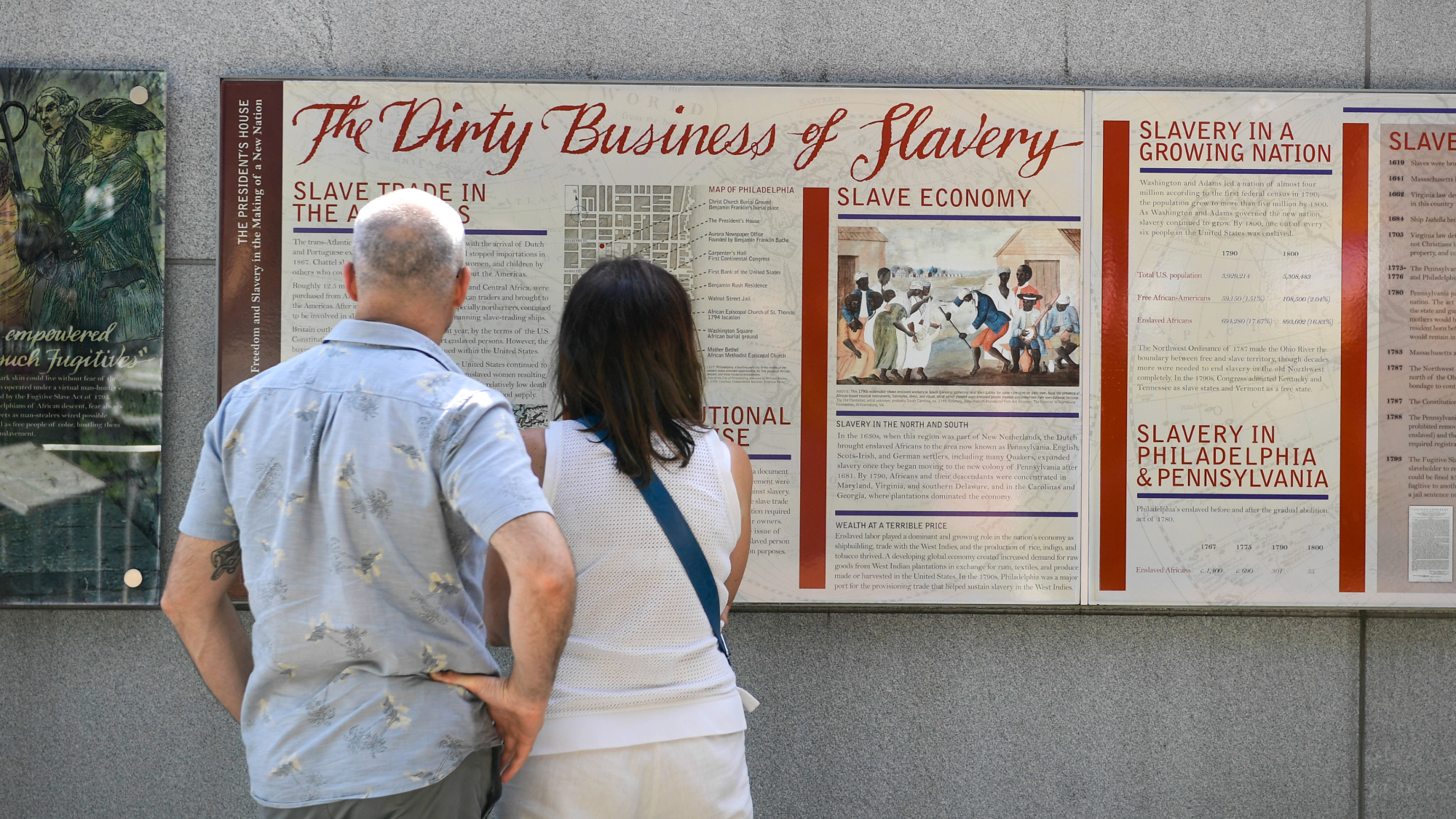 Slavery education panels at the President's House Site in Philadelphia
