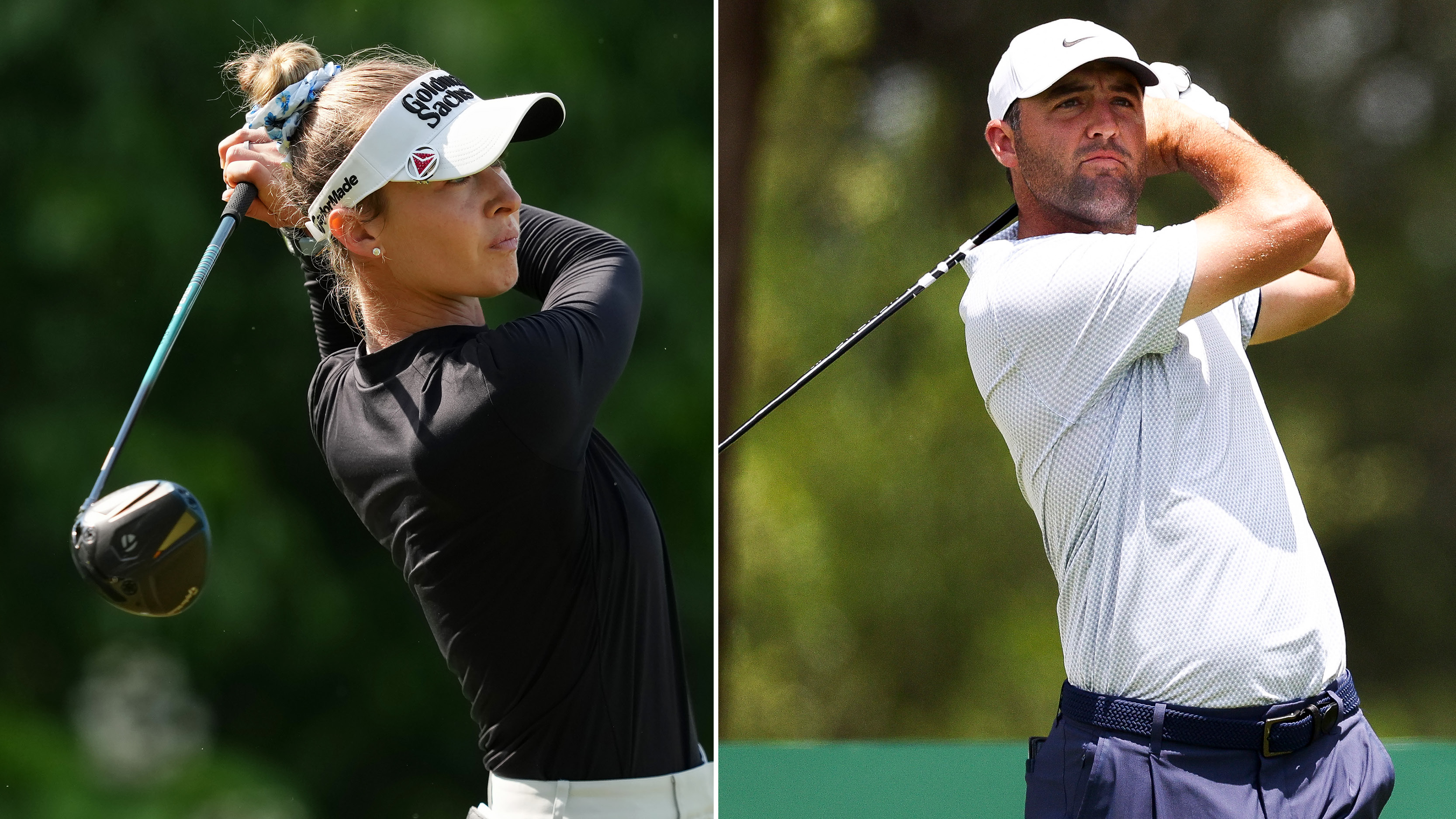Nelly Korda and Scottie Scheffler holding their finishes on drives