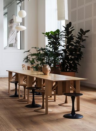 A long wooden table at Kafeteria, Copenhagen, Denmark