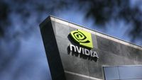 Nvidia HQ, flanked by trees.