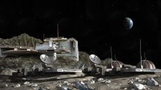 A 3D illustration of a moon outpost colony. NASA hopes to establish a permanent base on the moon in the coming decade, but the legality of exploiting lunar resources remains a big question.