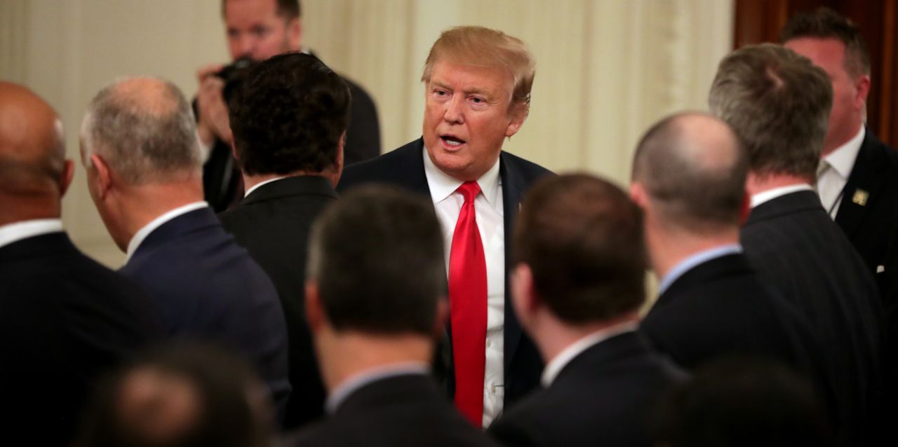 President Trump addresses a meeting of the National Association of Attorneys General in the State Dining Room at the White House March 04, 2019 in Washington, DC. 