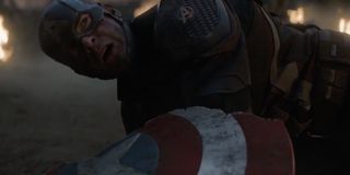 Captain America with broken shield in Avengers: Endgame