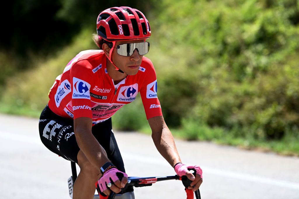 ARINSAL SPAIN AUGUST 28 Andrea Piccolo of Italy and Team EF EducationEasyPost Red Leader Jersey competes during the 78th Tour of Spain 2023 Stage 3 a 1585km stage from Sria to Arinsal 1911m UCIWT on August 28 2023 in Arinsal Andorra Photo by Tim de WaeleGetty Images
