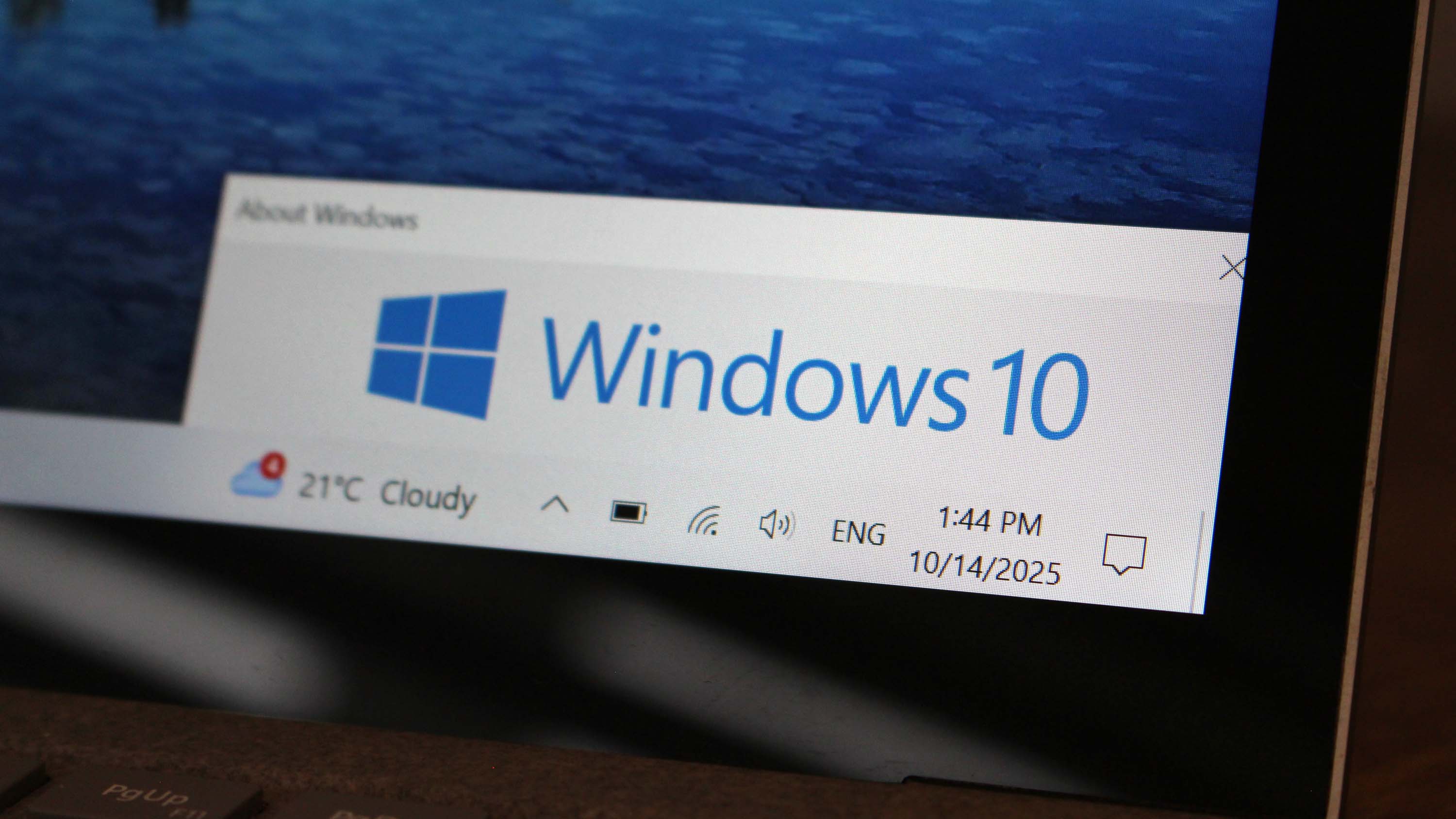 Windows 10 running on a laptop with desktop elements displayed on its screen