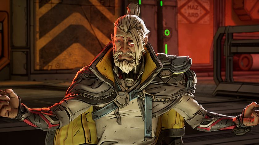 Borderlands 4 Cindershelly: An upper-body shot of Zane with his arms out, as if wincing in disgust.