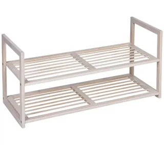 Honey-Can-Do 2-Tier Stackable Bamboo Shoe Rack in off white finish