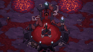 A demonic mistress stands in a necromantic summoning circle